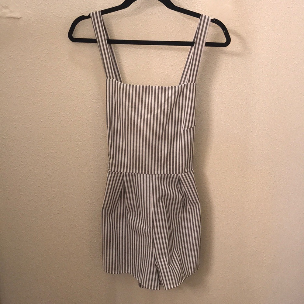 Grey/white Striped Romper